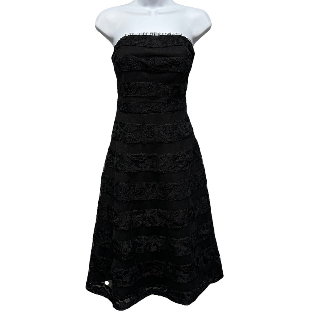 WhiteHouse Black Market Strapless Evening Dress 2 Black Embroidered Mesh Zip NWT
